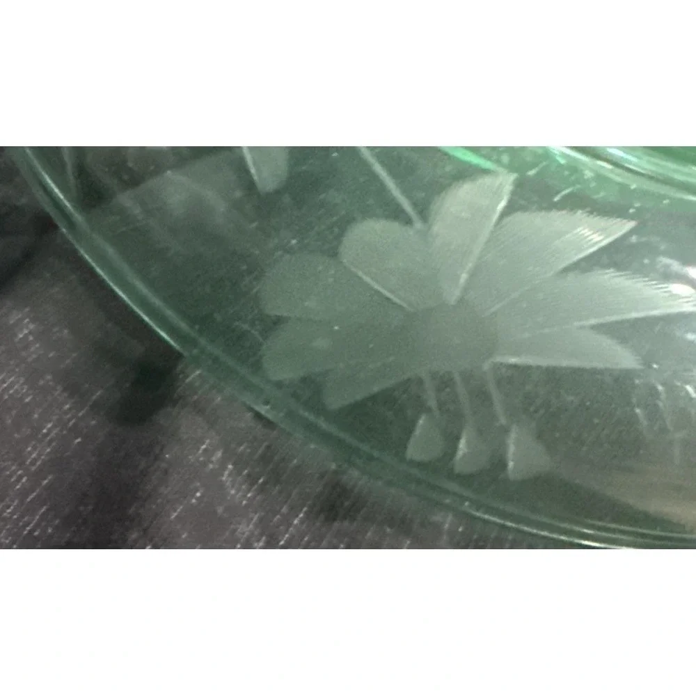 Antique RARE Green Uranium Depression Glass Console‎ Bowl w/Rolled Leave Edge 9
